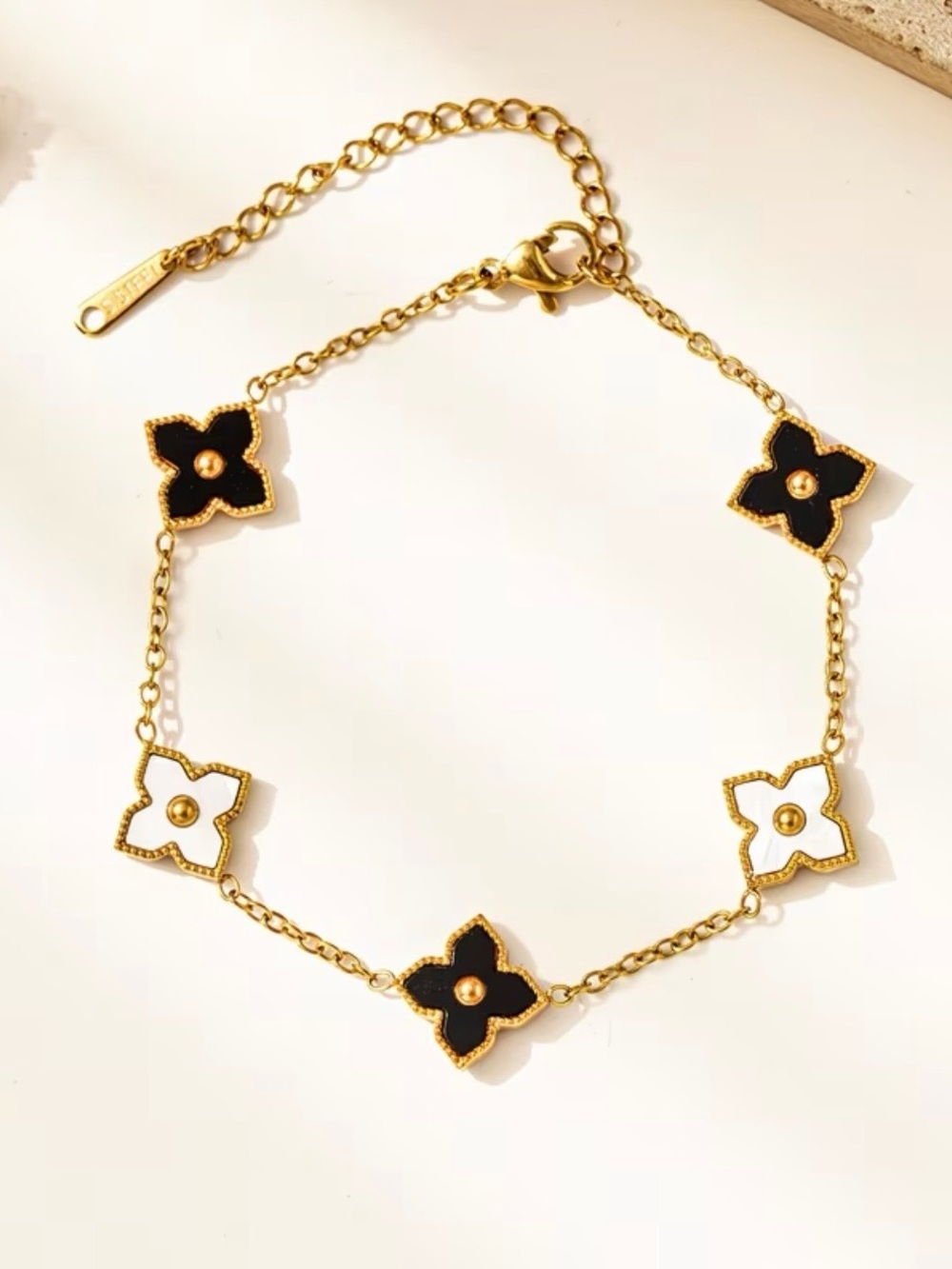 Kohl's Gold-Tone Black & White Flower Link Bracelet